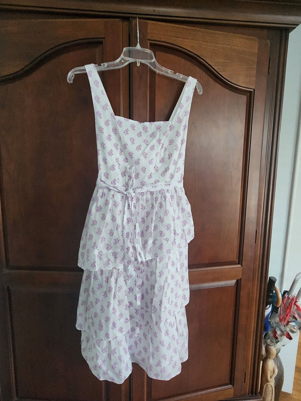 J.Crew White Dress with Subtle Pink Print and Orange Trim